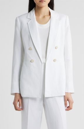 Anne Klein Double Breasted Linen Blend Blazer in Crisp White at Nordstrom, Size Xx-Small