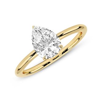 MAX + STONE 14k Yellow or White 1.7 Carat Pear Cut Cubic Zirconia Solitaire Engagement Ring