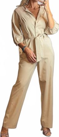 Aurora Isadora 3/4 Sleeve Jumpsuit In Beige