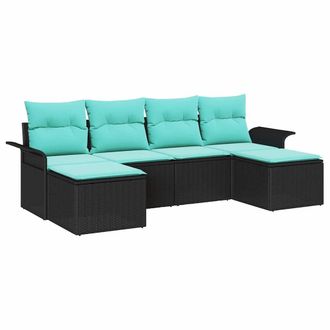 vidaXL Conjunto De Sof&aacute; De Jard&iacute;n Con Coj&iacute;n 6 Pcs Negro Polirat&aacute;n Vidaxl