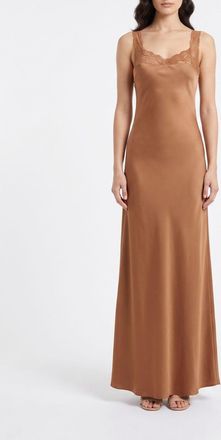Forte_Forte Abito lungo slip dress in raso con inserti in pizzo
