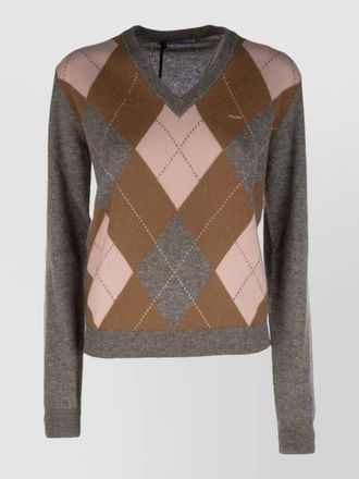 Prada v neck argyle knit top long sleeves