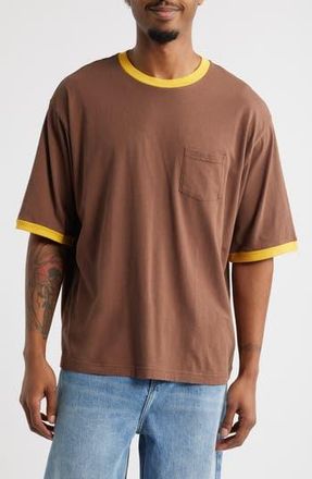 Elwood Trophy Ringers Oversize Organic Cotton Pocket T-Shirt in Bulldog Brown at Nordstrom Rack, Size X-Small