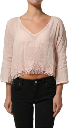 Pink Memories Overhemden, Dames, Roze, S, Katoen, Blouse met V-hals en lange mouwen