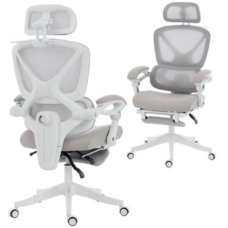 OEM Silla De Escritorio De Malla Reclinable Con Reposacabezas Soporte Lumbar Reposapi&eacute;s Y Altura Regulable Gris Claro