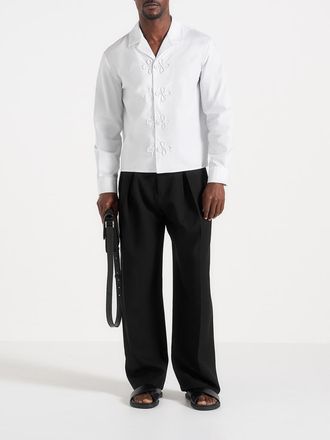 Mani&egrave;re De Voir Valen Embroidered Closure Long Sleeve Shirt in White at Nordstrom, Size Xx-Large