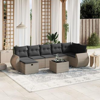 vidaXL Vidaxl - Set De Sof&aacute;s De Jard&iacute;n 8 Pzas Y Cojines Rat&aacute;n Sint&eacute;tico Gris