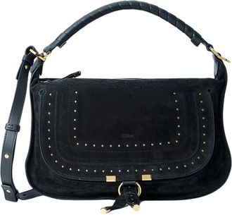 Chlo&eacute; Marcie Medium Studded Suede Shoulder Bag - Dames - Handtassen - Zwart - ONE Size - Leer - Tassen