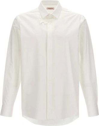 Valentino Garavani Overhemden, Heren, Wit, M, Katoen, Popeline Overhemd met Bloemenpatch