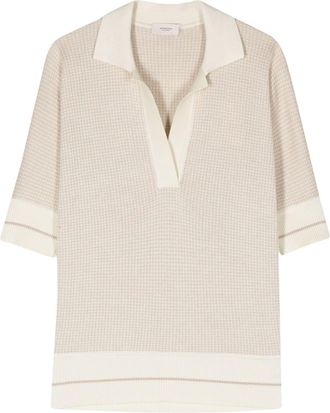 Agnona houndstooth-pattern polo shirt - women - Cashmere/Silk/Hemp/Cotton - M - Neutrals
