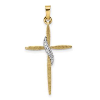 Diamond2Deal 14k Two-tone Gold Solid Methodist Cross Pendant