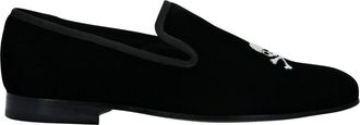 Philipp Plein Schoenen, Heren, Zwart, 48 EU, Leer, Velvet Loafers Embroidery Skull
