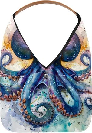 Generic Watercolor octopus (2) Reusable Lightweight Grocery Bags - Foldable Into Compact Pouch, Washable & Sturdy, Multipurpose for Shopping and Travel