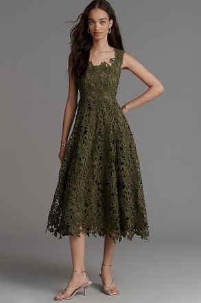 Mac Duggal Mag Duggal Lace Cutwork Midi Dress