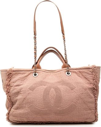 Chanel Pink Canvas Leather Shoulder Bag Tote Bag (Pre-Owned)