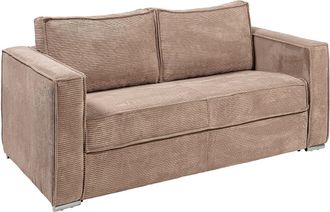 Vente-Unique Sof&aacute; de 3 plazas de pana color topo - Cama de 140 cm - Colch&oacute;n viscoel&aacute;stico de 22 cm LORETO