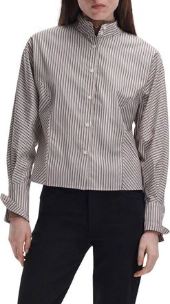 Rag & Bone Dustin Striped Cotton Poplin Shirt in Li Brown Stripe at Nordstrom, Size Xx-Small
