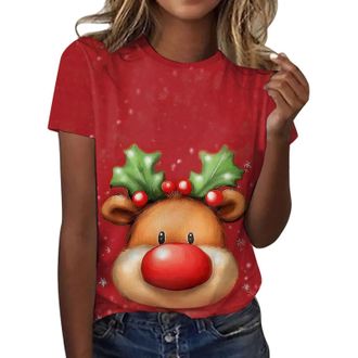 Generic Christmas T-Shirts for Women - UK Ladies Snowflake Print Short Sleeves Casual Tunic Tops Loose Crew Neck Xmas Tree Snowflake Print Cute Blouse Graphic