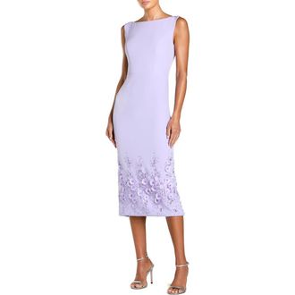 Mac Duggal Crepe Sleeveless Midi Dress With Flower Beading in Lilac at Nordstrom, Size 12