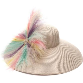 Collection XIIX Multicolored Feather Wide Brim Hat in Neutral at Nordstrom Rack