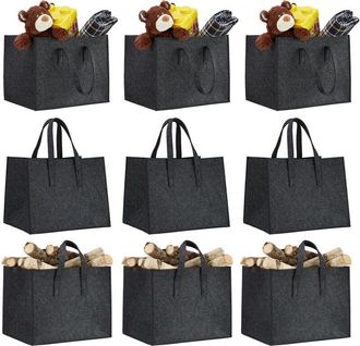 Relaxdays 9x Bolsas Para Le&ntilde;a Con Asas Xl, Fieltro, 34.5x43x36.5 Cm, Color Antracita