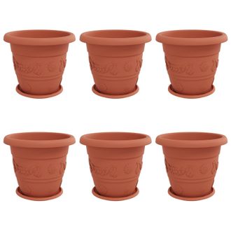 vidaXL Macetas 6 Pcs Rojo Ladrillo &Oslash; 39 X 32 Cm Pl&aacute;stico Vidaxl