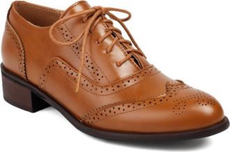 Generic Womens Classic Wingtip Oxford Shoes Round Toe Lace-Up Perforated Detail Chunky Block Heel Textured Upper Lightweight Comfortable Shoes for Fashion Cas