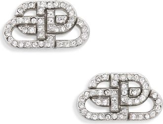 Balenciaga Crystal Interlocking BB Stud Earrings in Silver/crystal at Nordstrom