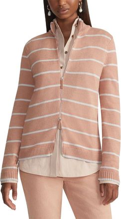 Lafayette 148 New York Plus Stripe Fitted Silk-Blend Bomber Sweater