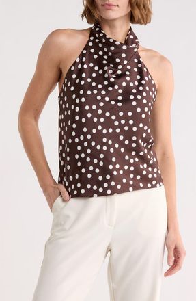 Renee C Polka Dot Satin Halter Top in Brown at Nordstrom Rack, Size X-Small