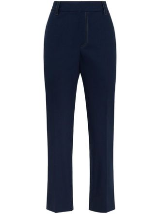 Brunello Cucinelli Monili chain-embellished straight trousers - women - Cotton/Spandex/Elastane - 42 - Blue
