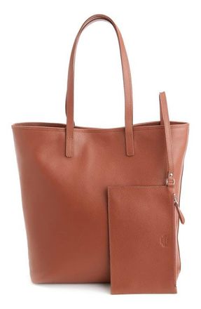 Royce Leather Personalized Tall Tote & Wristlet in Tan - Silver Foil at Nordstrom