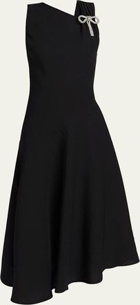 Jil Sander Asymmetric Bow-Shoulder Satin Midi Dress