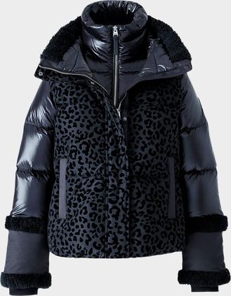Mackage Lydana-FLP Leopard Short Down Jacket with Detachable Bib