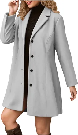 Generic Womens Winter Overcoat Mid Long Stand Collar Single Breasted Wool Blend Coat Autumn Trench Pea Classic Lapel Collar Warm Breasted Jacket Outwear Coat 