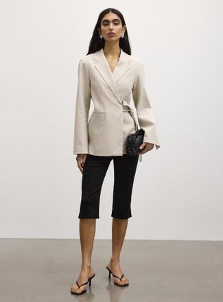 Icone Womens Belted loose linen-blend blazer