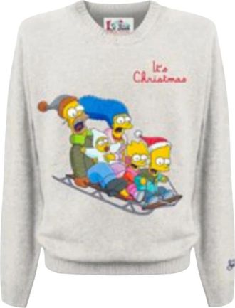 MC2 Saint Barth Kerst Jacquard Trui The Simpsons - Heren - Ronde hals truien - Wit - M - Kasjmier - Truien & Vesten