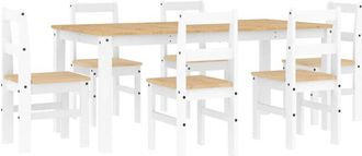 vidaXL Vidaxl - Juego De Comedor Panama 7 Pzas Madera Maciza De Pino Blanco