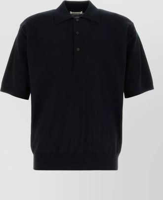 Auralee cotton shirt polo collar ribbed hem cuffs