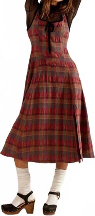 Free People Freya Plaid Midi Dress In Cherry Combo