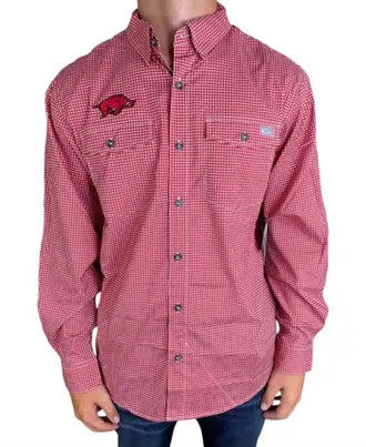 Drake's Arkansas Frat Gingham Shirt In Cardinal