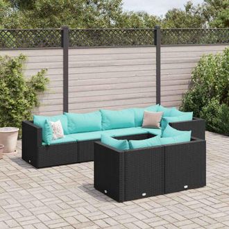 vidaXL Set De Muebles De Jard&iacute;n Y Cojines 7 Pzas Rat&aacute;n Sint&eacute;tico Negro Vidaxl