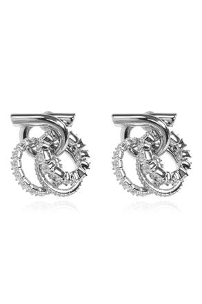Ferragamo Earrings With Shimmering Crystals, Womens, Silver