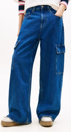 Tommy Jeans Loose-fit-Jeans TOMMY JEANS CHARLIE MR LOOSE WD CARGO BJ4133, Damen, Gr. 26, L&auml;nge 32, denim medium, Denim/Jeans, Obermaterial: 99% Baumwolle, 1% Elas