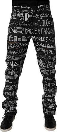 Dolce & Gabbana Black Logo Print Denim Jeans - Heren - Slim Fit Jeans - Zwart - M - Denim - Jeans