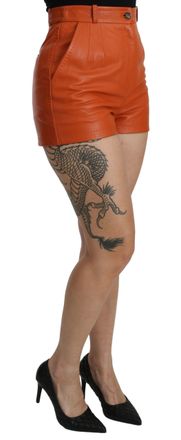 Dolce & Gabbana Womens Orange Leather High Waist Hot Pants Shorts