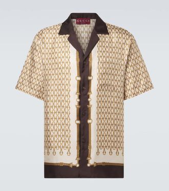 Gucci Camisa bowling de sarga de seda estampada