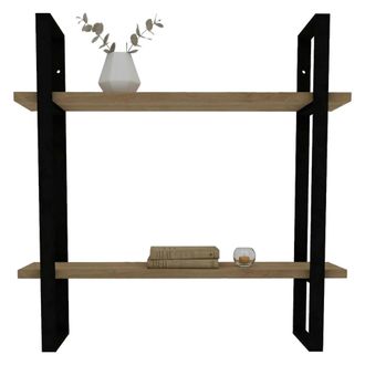 Dmora Estante Picerno, 2 Estantes, Estructura Negra, Efecto Roble, 70x22x70h Cm Marr&oacute;n Roble