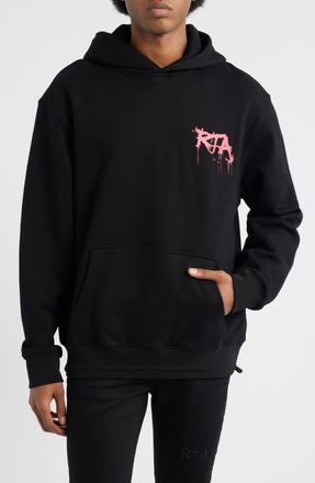 Rta Jordan Graffiti Graphic Drawcord Hem Hoodie in Black Graffiti Pink at Nordstrom, Size X-Small