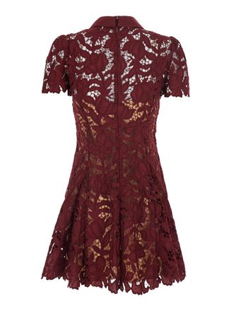 Self Portrait Lace-Trimmed Mini Dress - Burgundy